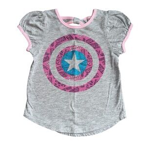 Marvel Kids Captain America Short Sleeve Shirt Girls Size 4T T-shirt Gray Shield